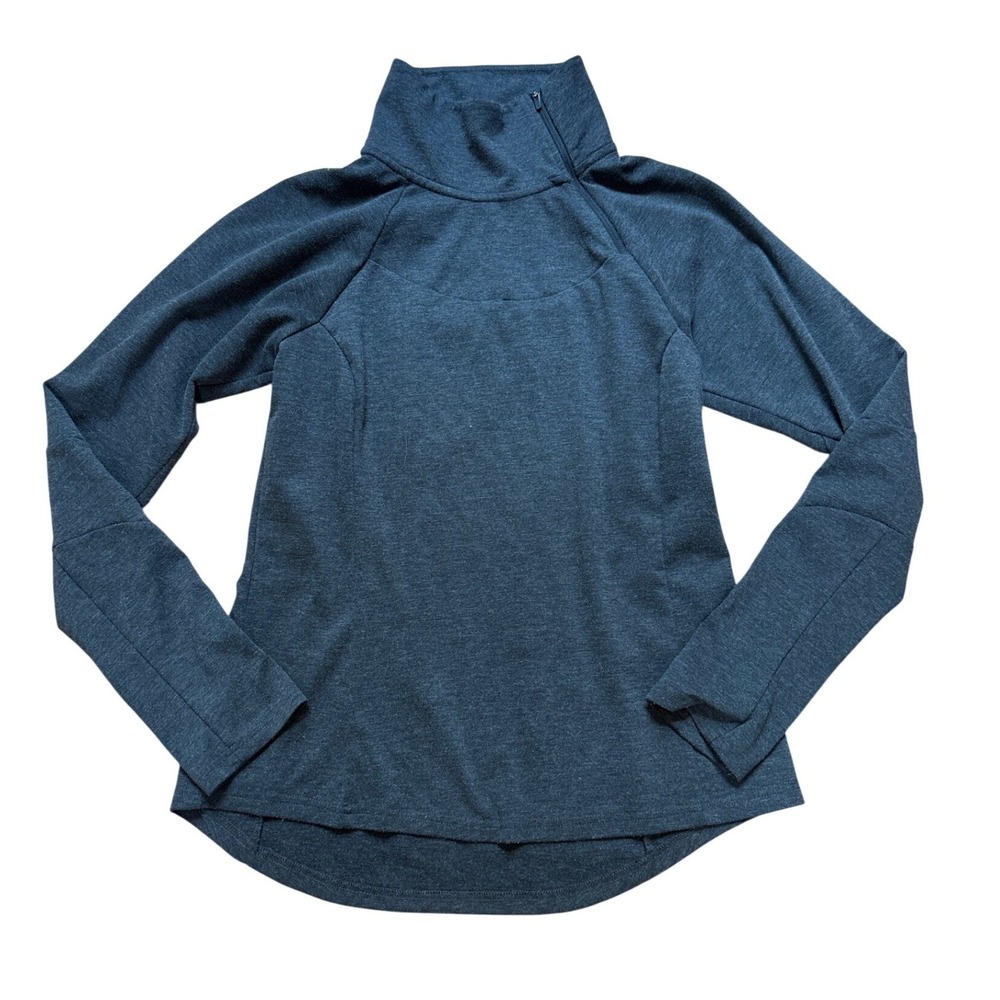 prAna Pullover Women Gray Asymmetrical Zip Funnel Neck Fleece SIZE M